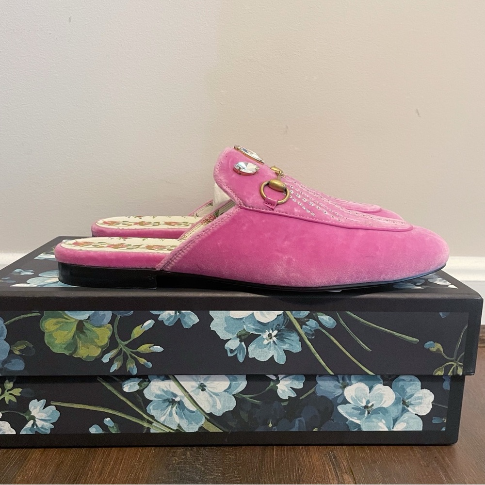 Gucci Princetown Embellished Velvet Mule Pink size 38 - Picture 2 of 11